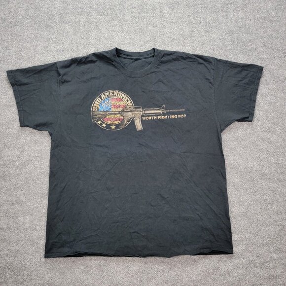 2nd Amendment Tshirt Mens 2XL Black Short Sleeve Graphic Logo Worth Fighting For - Picture 2 of 7